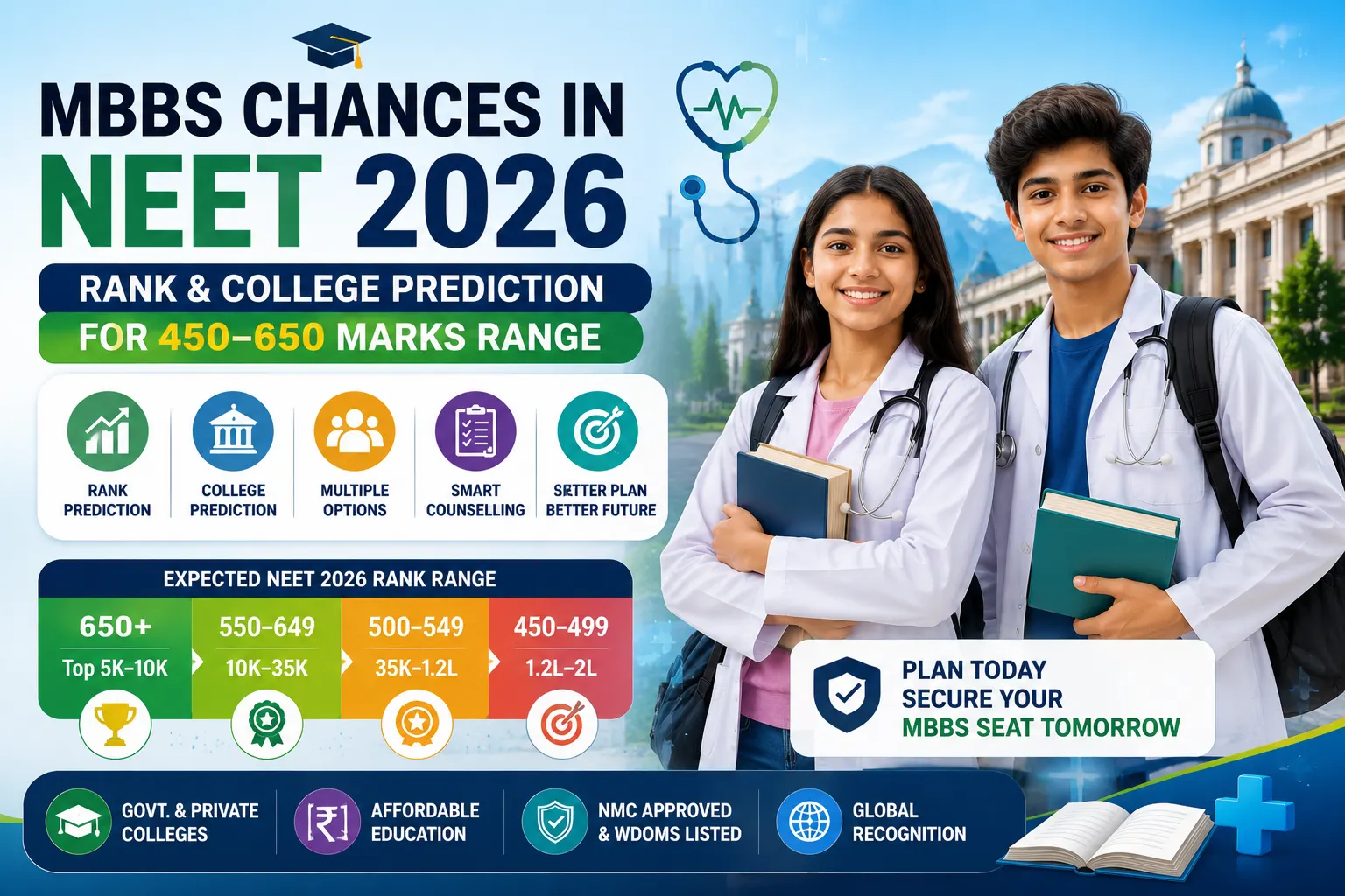 MBBS Chances in NEET 2026: Rank & College Prediction for 450–650 Marks Range